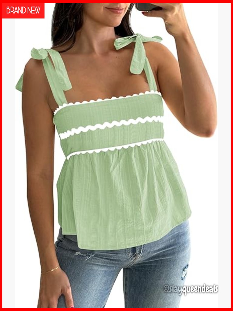Women's Square Neck Tank Top Peplum Babydoll Bow Tie Backless Summer